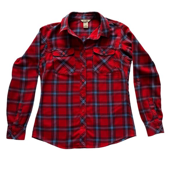 Duluth Trading Co. Plaid Long Sleeve Shirt Small EUC Red Blue Black Cotton Blend - Picture 14 of 14